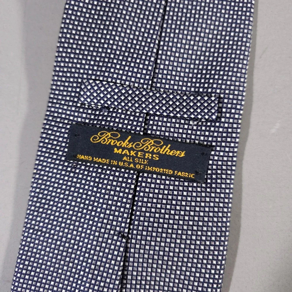 Brooks Brothers Silk Necktie Mens OS Blue White Micro Check Hand Made USA